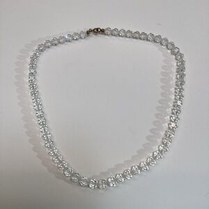 Crystal necklace, clear round crystal beads w/ metal clasp, 17” long, beautiful!